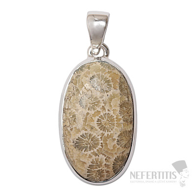 Coral fossil Indonesian pendant silver Ag 925 P449