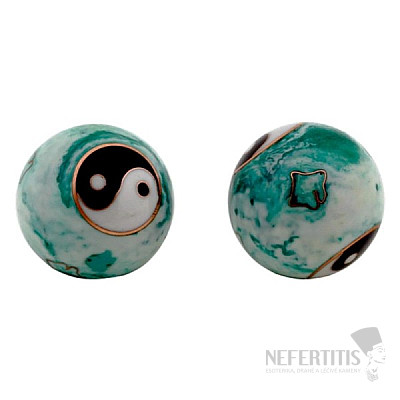 Zdravotní čínské meditační kuličky proti stresu Yin Yang white/green marbled