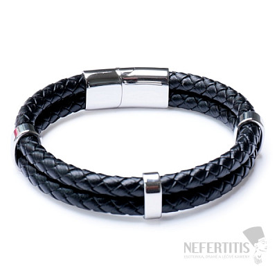 Herrenarmband aus schwarzem Leder mit Magnetverschluss aus Edelstahl