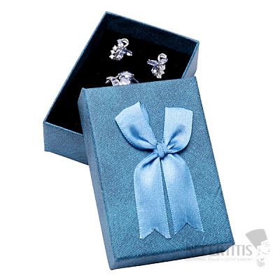 Papiergeschenkbox blau mit Schleife für Ringe und Ohrringe 6,3 x 9,3 cm