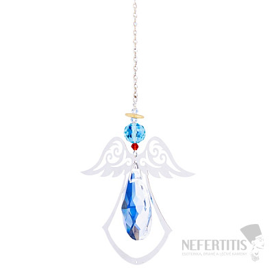 Heavenly Angel Feng Shui Fenstervorhang aus Metall und blauer Kristallperle