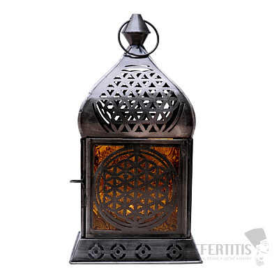 Candlestick metal lantern Flower of life on tealights color antique silver