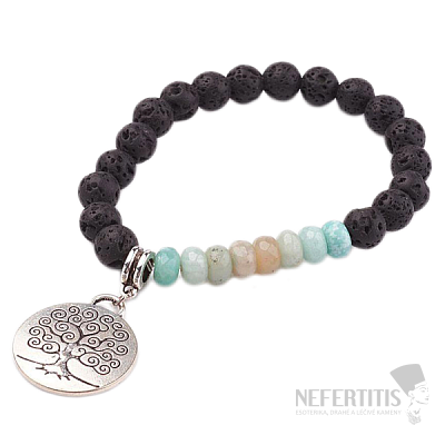 Lava Stone Bracelet with Amazonite and Tree of Life