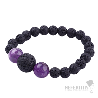 Lava stone and amethyst beaded bracelet