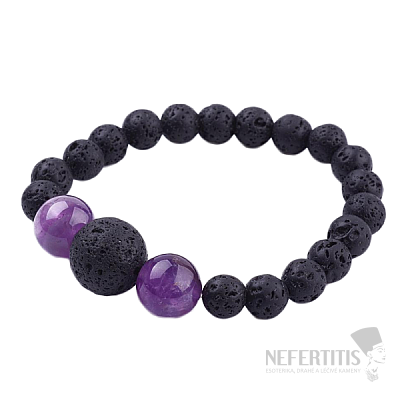 Perlenarmband aus Lavastein und Amethyst