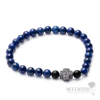 Lapis lazuli beaded bracelet with a cross