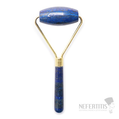 Lapis lazuli massage roller one-sided gold color
