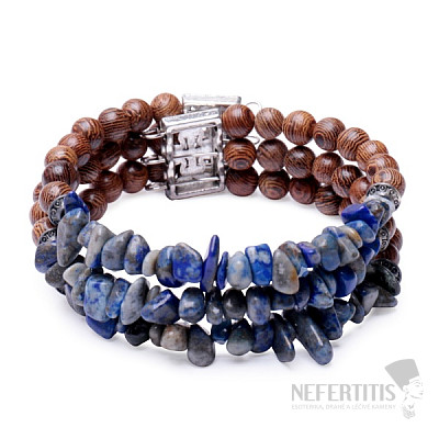 Flexible bracelet made of lapis lazuli and wooden beads