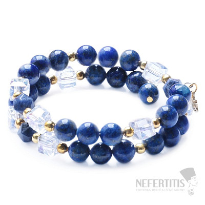 Lapis lazuli with cut glass beads wrap bracelet with lotus
