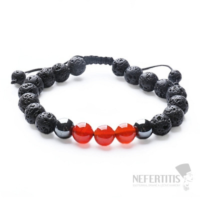 Armband aus Karneol und Lavastein mit Shamballa-Verschluss