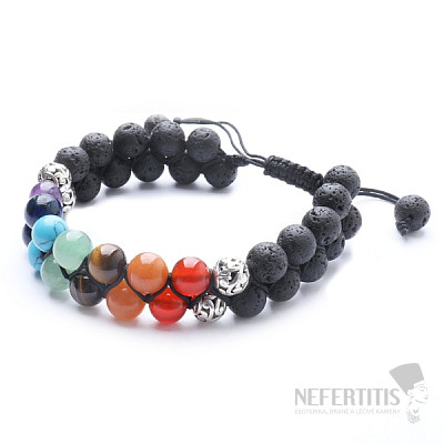 Lava Stone Chakra Bracelet Double with Shamballa Clasp