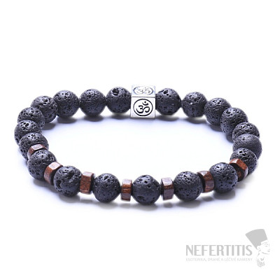 Lava stone with Om symbol beaded bracelet