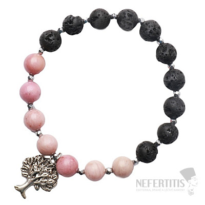 Armband Baum des Lebens aus Rhodonit und Lavastein