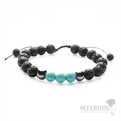 Turquoise and lava stone bracelet with Shamballa clasp