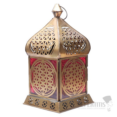 Candlestick metal lantern Flower of life on tea candles gold color