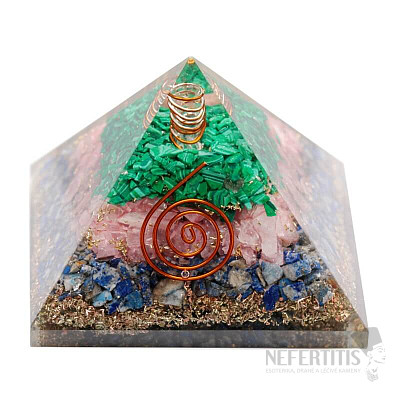 Orgonit pyramída s malachitom, ruženínom a lapis lazuli