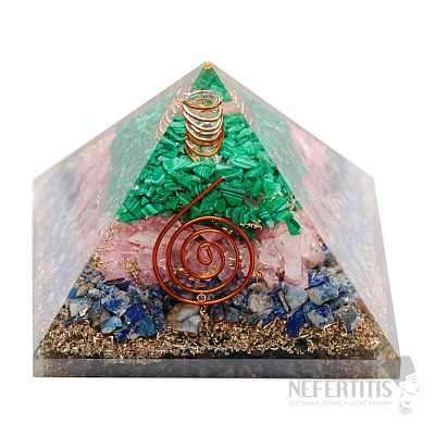 Orgonitpyramide mit Malachit, Roségold und Lapislazuli