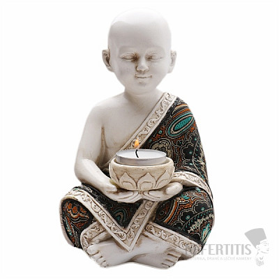 Budhistický mních soška chlapca so stojanom na čajovú sviečku