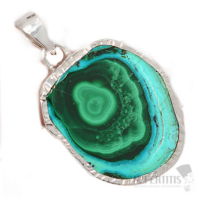 Malachit v chryzokole plátok prívesok striebro Ag 925 P18