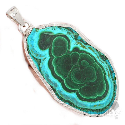 Malachit v chryzokole plátok prívesok striebro Ag 925 P6