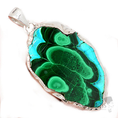 Malachit v chryzokole plátok prívesok striebro Ag 925 P9