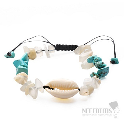 Turquoise and Moonstone Shell Bracelet with Shamballa Clasp
