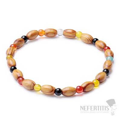 Bracelet made of wooden beads with colored agate beads