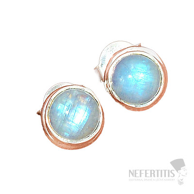 Mesačný kameň dúhový náušnice kôstky striebro Ag 925 E1022