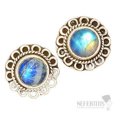 Měsíční kámen duhový náušnice pecky stříbro Ag 925 E1159