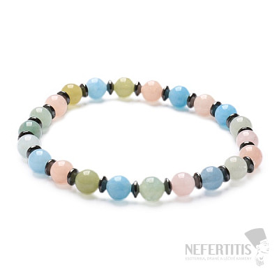 Morganite - beryl pink emerald with hematite beaded bracelet