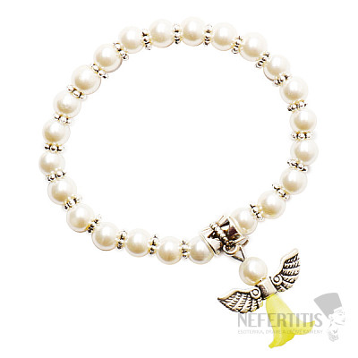 Children's ivory bracelet made of glass beads with an angel