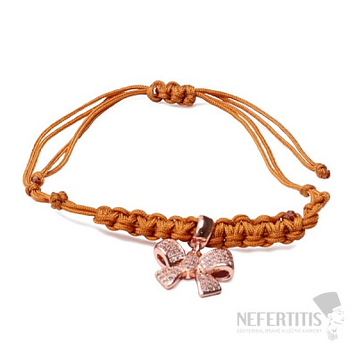 Cubic zirconia bow tie drawstring bracelet in chocolate color