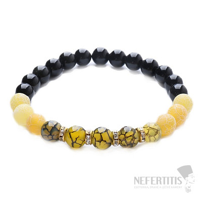 Obsidian black, khaki and yellow cracked agate bracelet RB Design 59