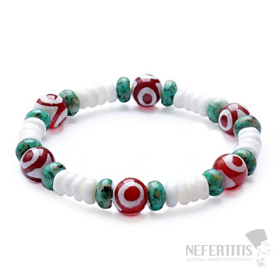 Agate Dzi with turquoise and shell design bracelet RB Design 117