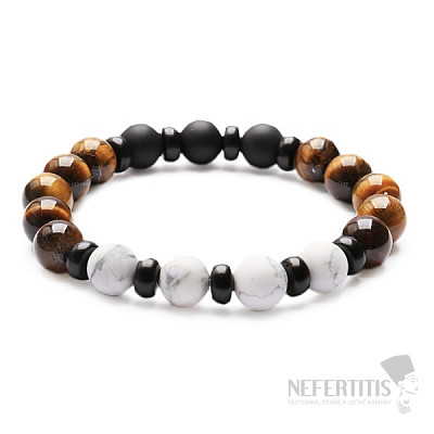 Howlite white with tiger's eye and agate men's bracelet RB Design 98