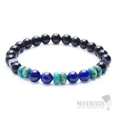 Black obsidian with African turquoise men&#39;s bracelet RB Design 99