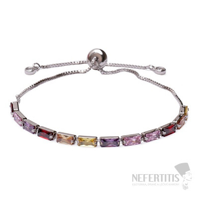 Glittering silver bracelet with multicolor cubic zirconia