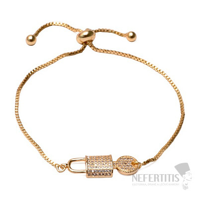 Glittering gold-plated bracelet Key in the lock with cubic zirconia