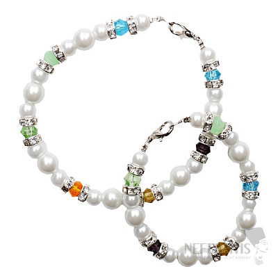 Mutter-Tochter-Armbänder aus weißen Perlen mit Swarovski-Elementen