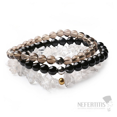 Set of three bracelets - black, obsidian, crystal