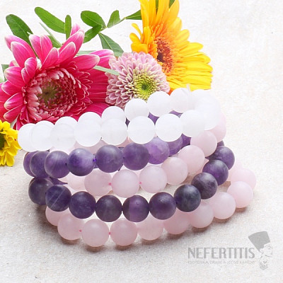 Set aus fünf Armbändern - Amethyst, Roségold, weiße Jade