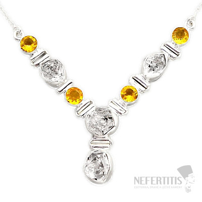 Herkimer diamant náhrdelník stříbro Ag 925 96146