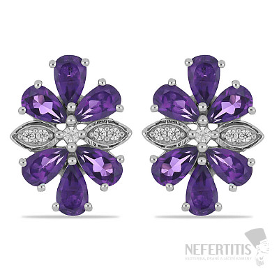 Silver earrings with cut African amethysts and zircons Ag 925 016227 AFAM