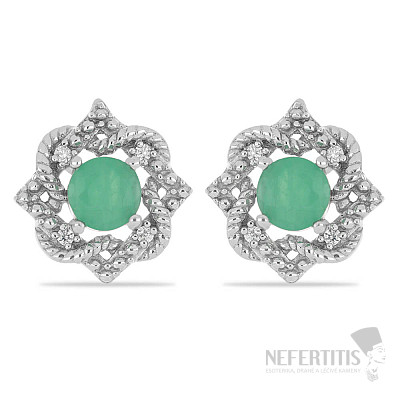 Silver earrings with cut emeralds and zircons Ag 020965 EM