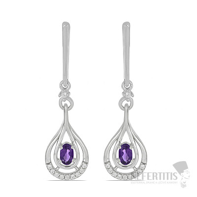 Silver earrings with cut African amethysts and zircons Ag 925 025929 AFAM
