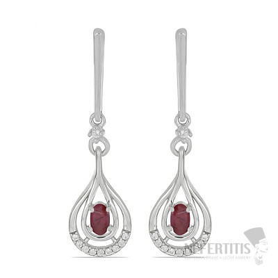 Silver earrings with cut rubies and zircons Ag 925 025929 RB