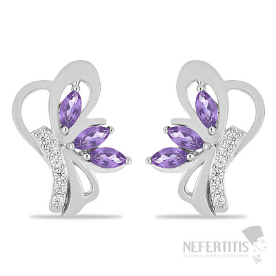 Silver earrings with cut African amethysts and zircons Ag 925 026339 AFAM