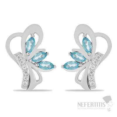 Silver earrings with cut Swiss Blue topazes and zircons Ag 925 026339 SBT