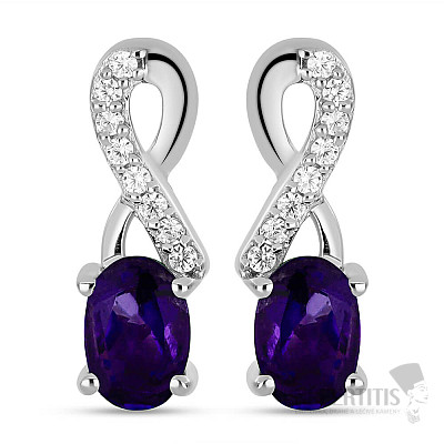 Silver earrings with cut African amethysts and zircons Ag 925 045077 AFAM