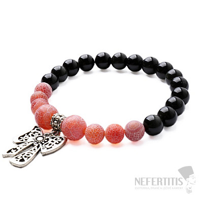 Black obsidian and red cracked agate bead bracelet RB Design 48